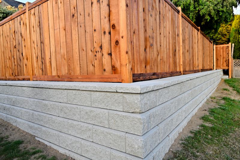 A concrete retaining wall