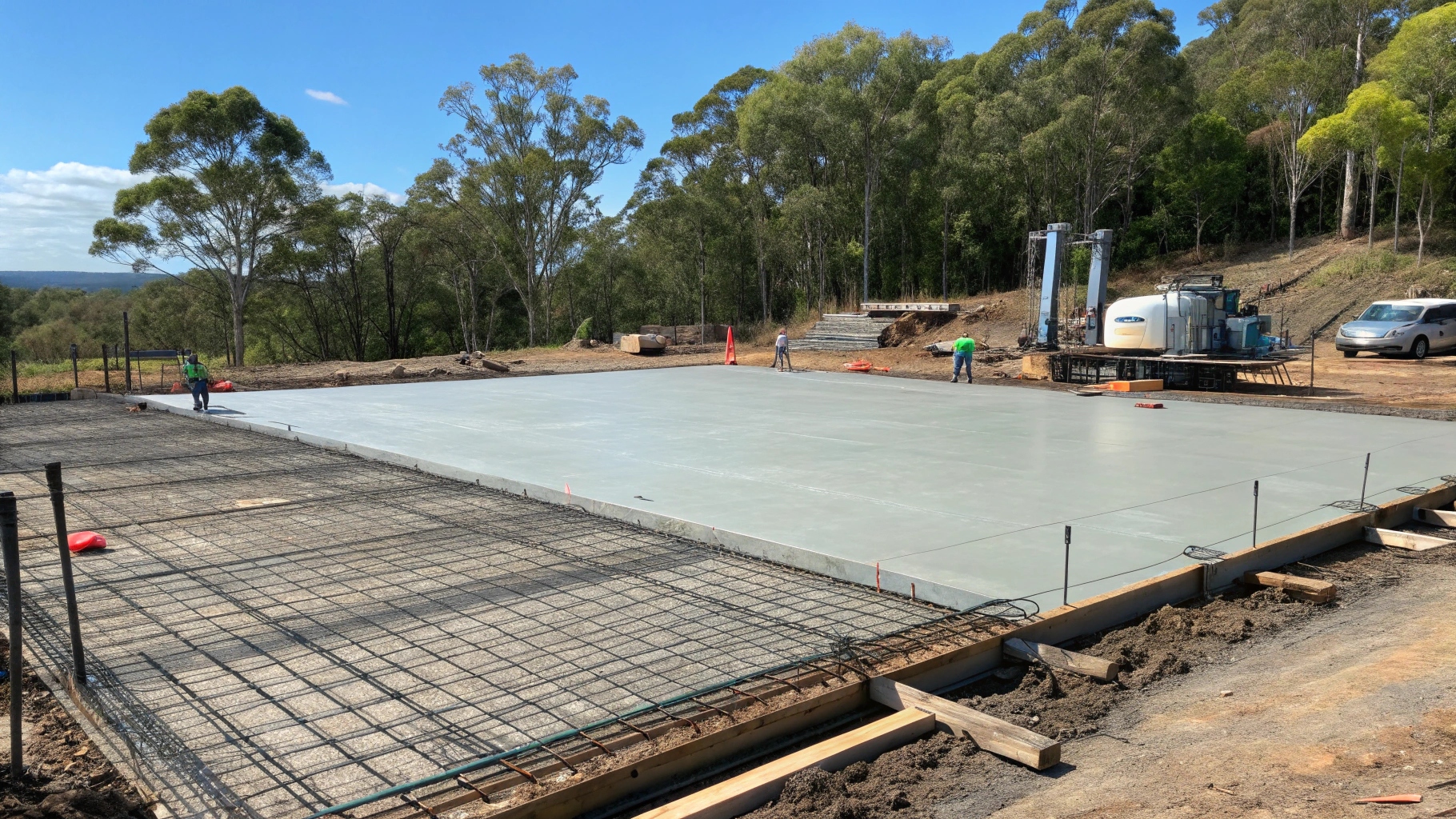 Reinforced concrete slab construction Tinana showing steel mesh and professional finish