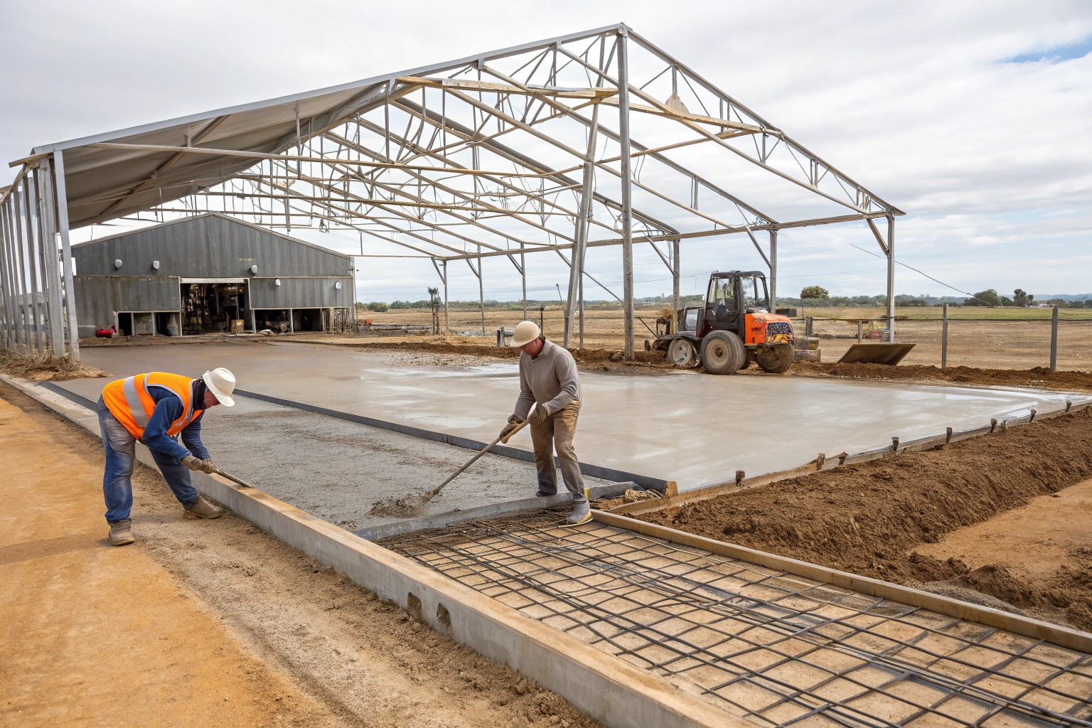 Professional shed slab construction showing reinforced concrete foundation for farm building in Tiaro QLD