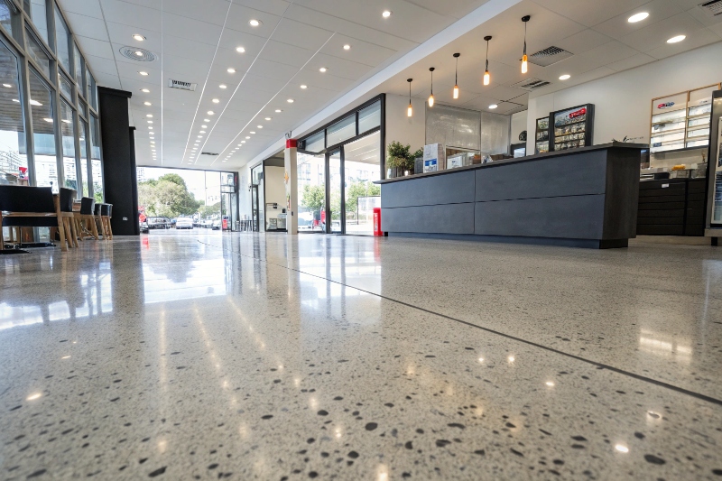 Professional polished concrete flooring installation by TrueForm Concreting in Maryborough CBD retail space