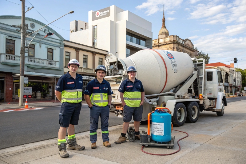 TrueForm Concreting professional team and equipment ready for CBD commercial concrete project in Maryborough