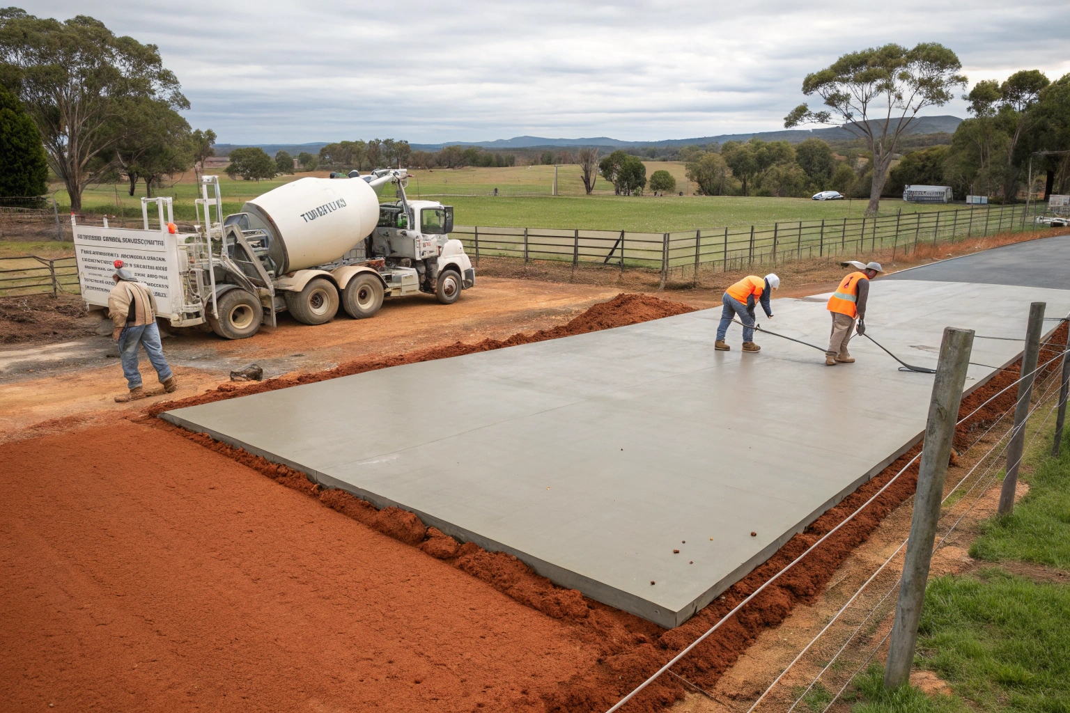 Concrete contractors constructing durable rural driveway in Tiaro designed for heavy farm machinery