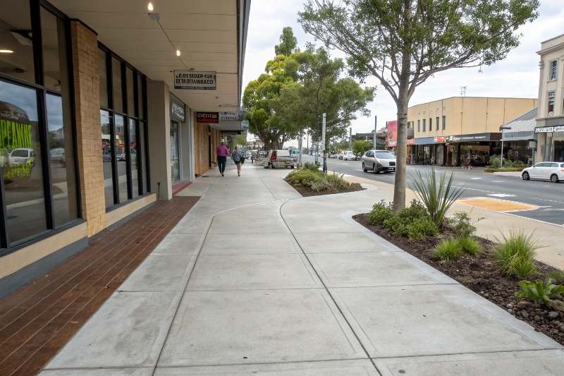 Commercial concrete sidewalk and entrance completed by TrueForm Concreting on Richmond Street Maryborough CBD