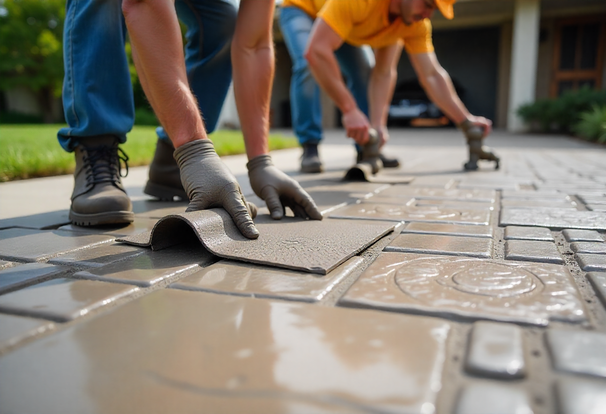 Modern Australian coastal garage with premium stamped concrete floor