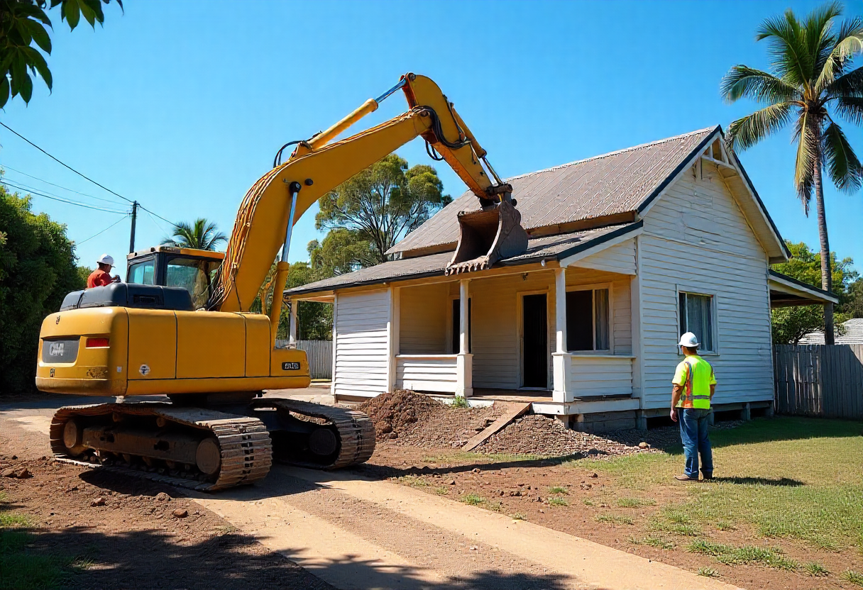 Professional excavator demolishing an old weatherboard