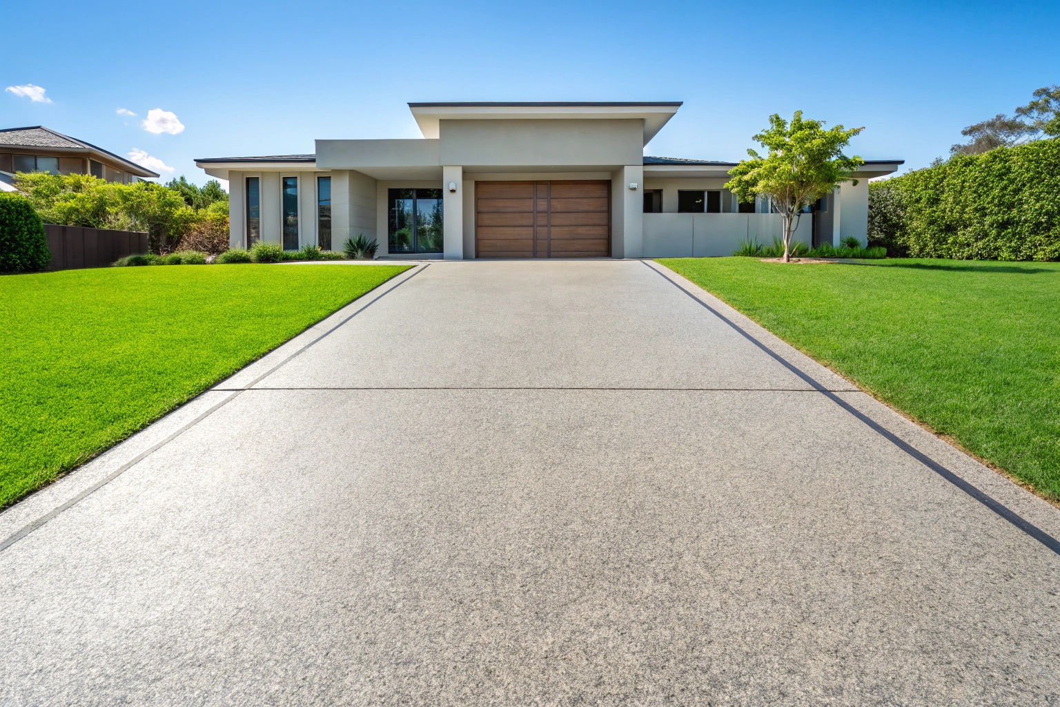 Exposed aggregate concrete driveway Urraween residential home
