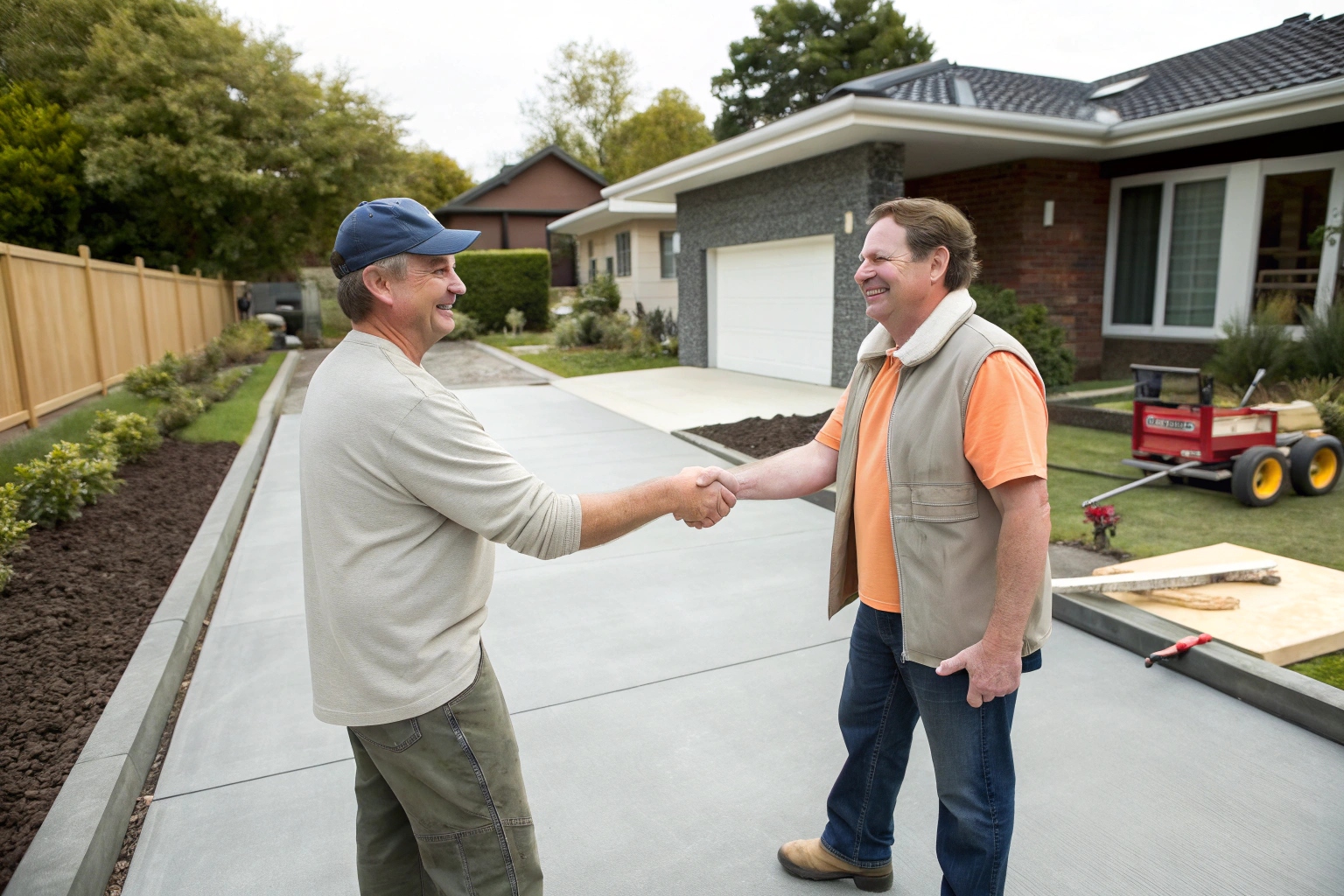 Local concrete contractor with satisfied Nikenbah property owner after project completion