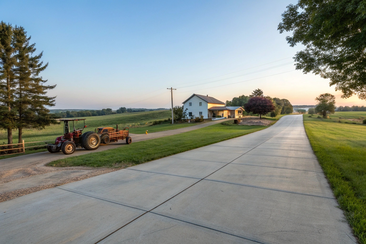 Wide rural concrete driveway for farm vehicles in Dundathu Queensland