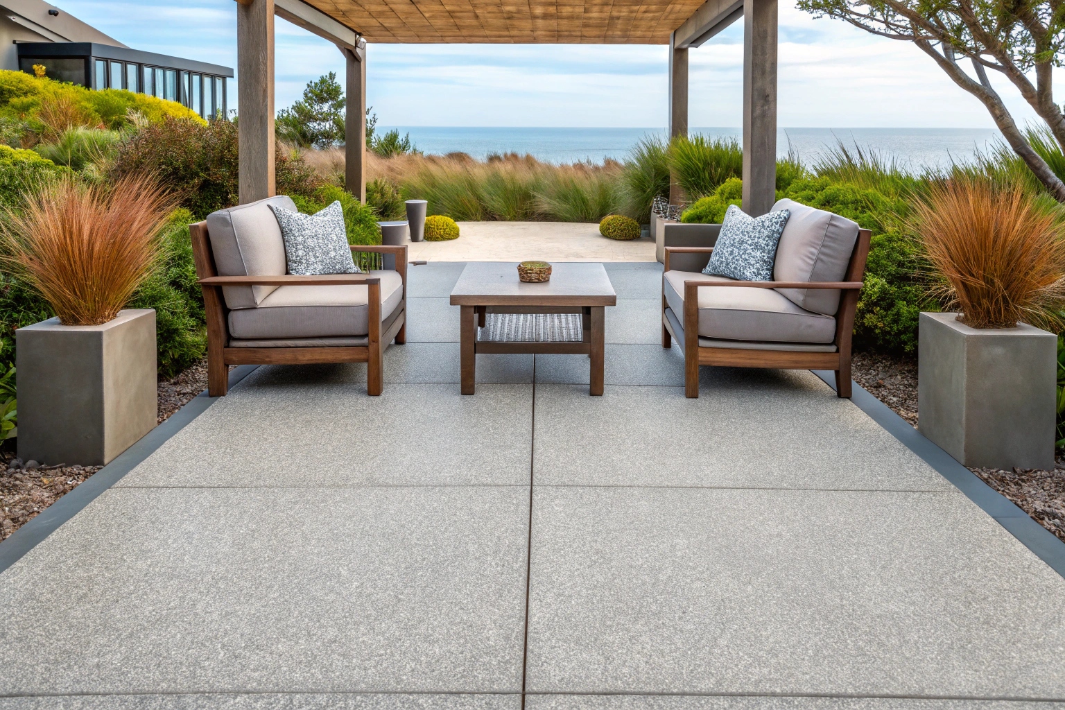 Decorative exposed aggregate concrete patio for Pialba residential property