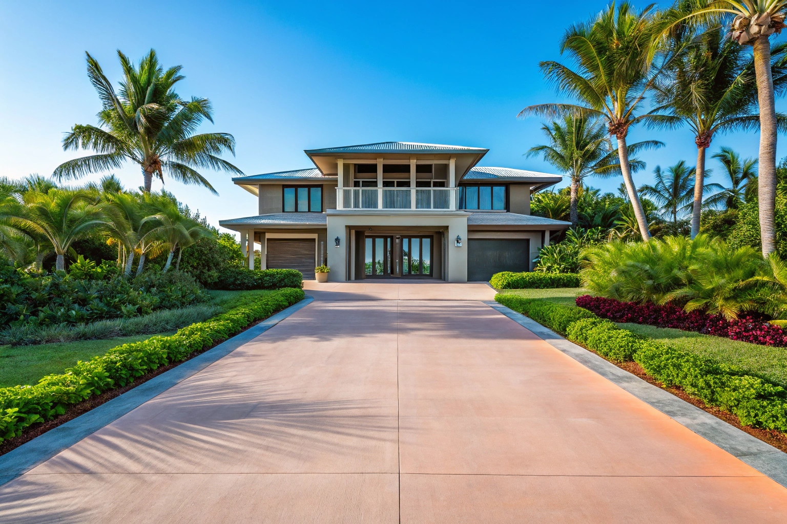 Coloured decorative concrete driveway Point Vernon home