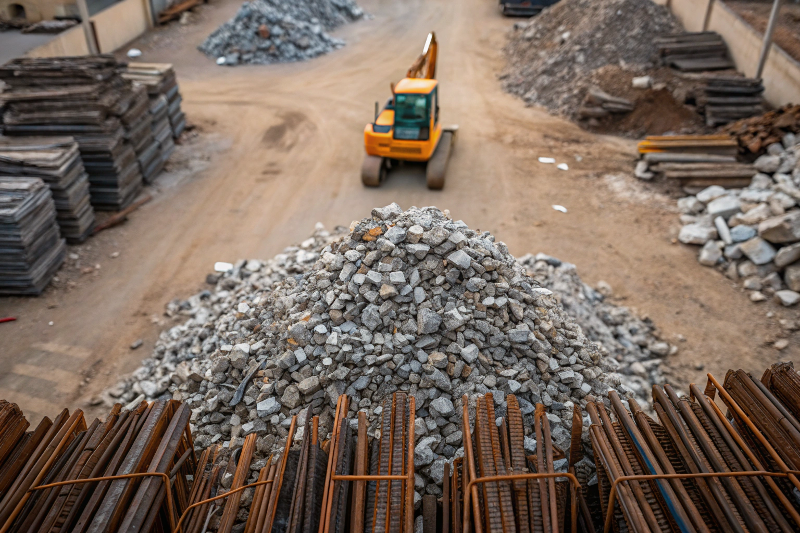 recycled-concrete-debris-demolition Crushed concrete debris and recycled aggregate from structural demolition site in Maryborough Fraser Coast
